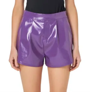 Shiny Faux Leather Shorts In Violet