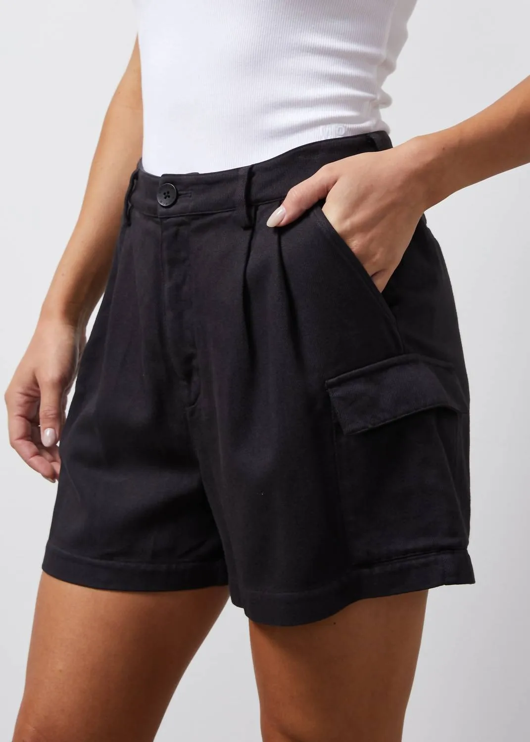 Soft Twill Cargo Short In Black