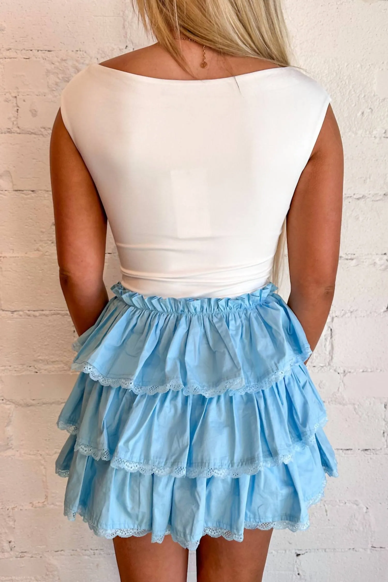 Top Tier Ruffle Skorts In Light Sky Blue