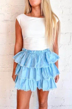 Top Tier Ruffle Skorts In Light Sky Blue