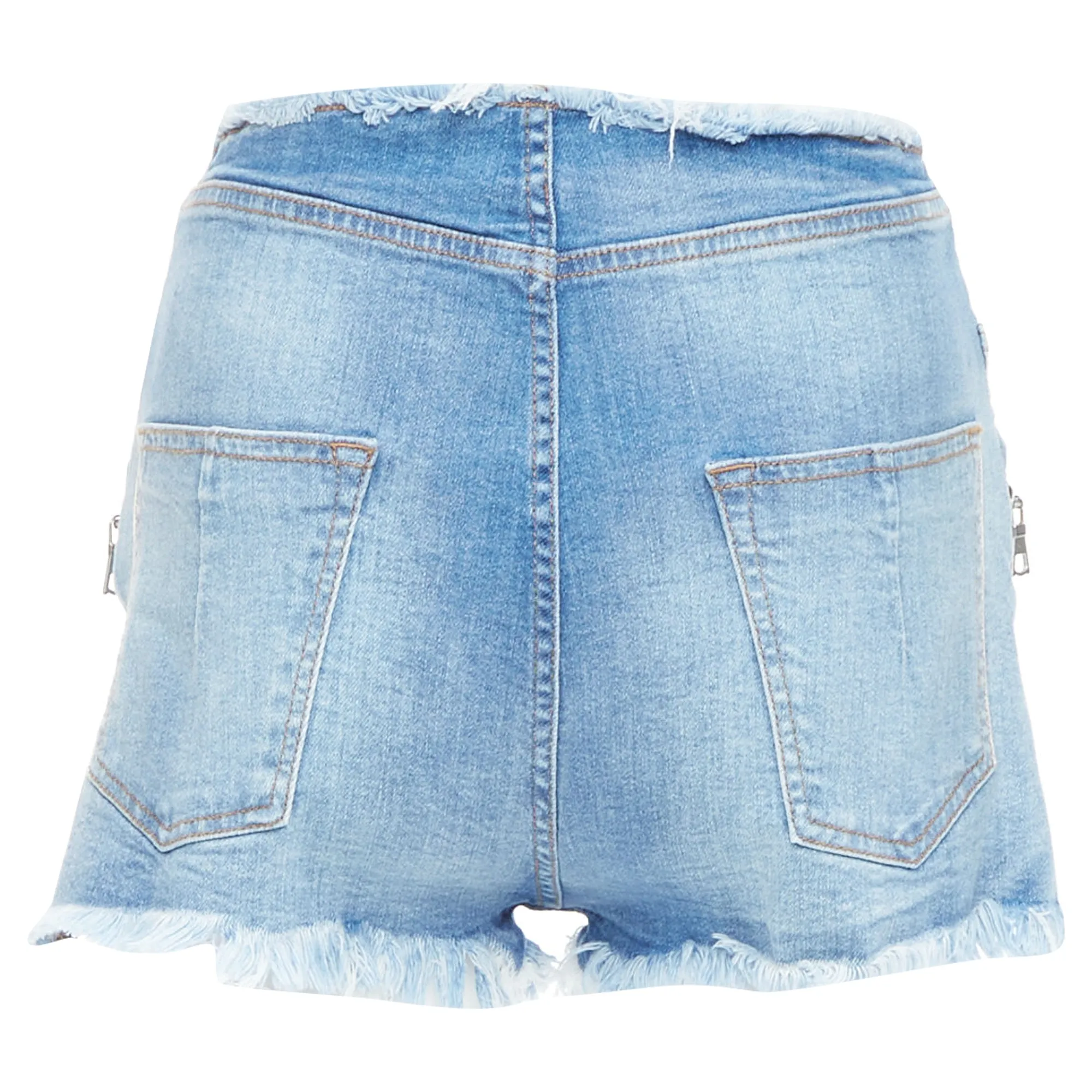 Unravel Project washed denim laced front cut off shorts