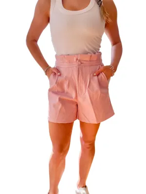 Vegan Leather Paperbag Shorts In Soft Pink