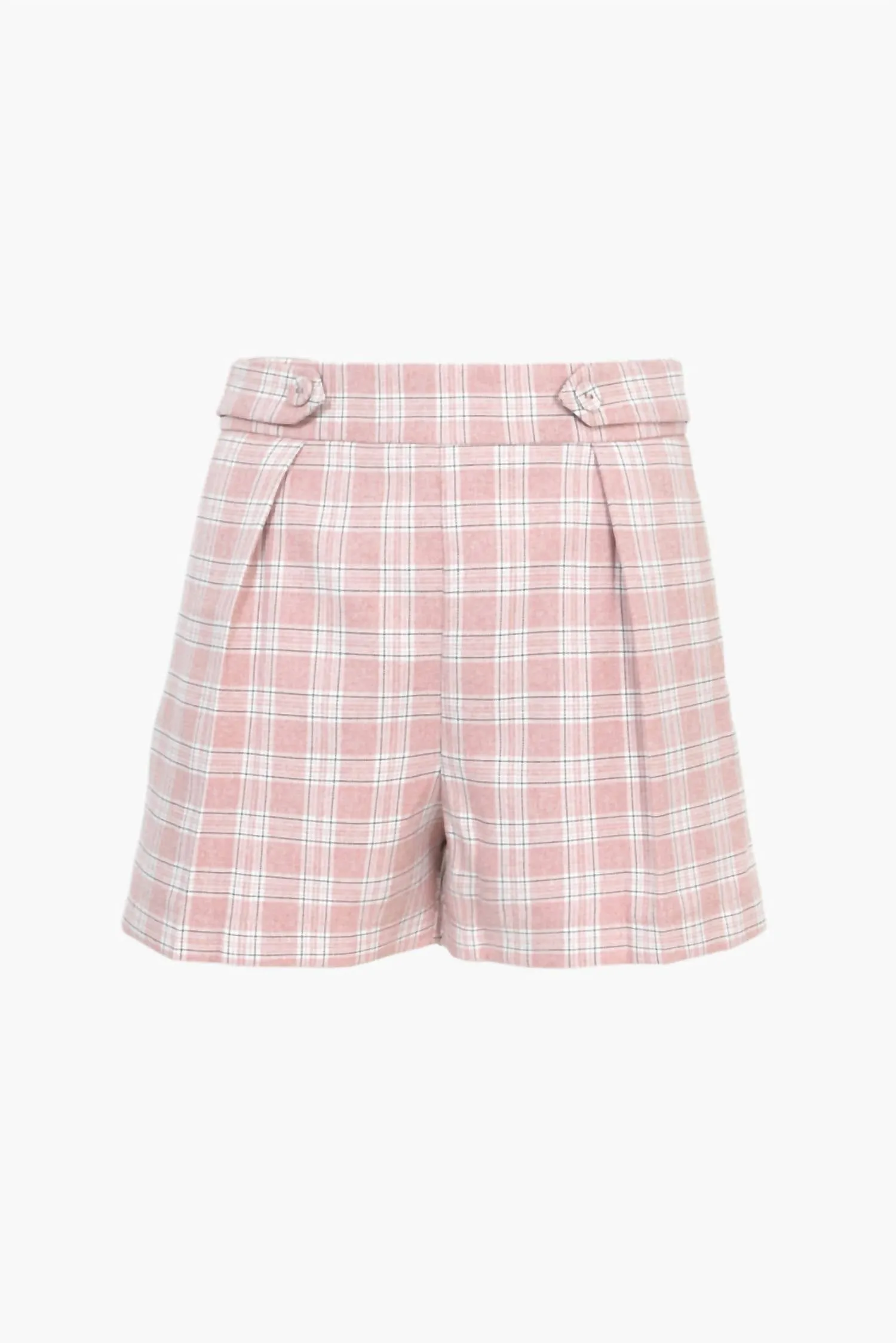 Violet Plaid Front Pleat Trouser Shorts In Cotton Candy