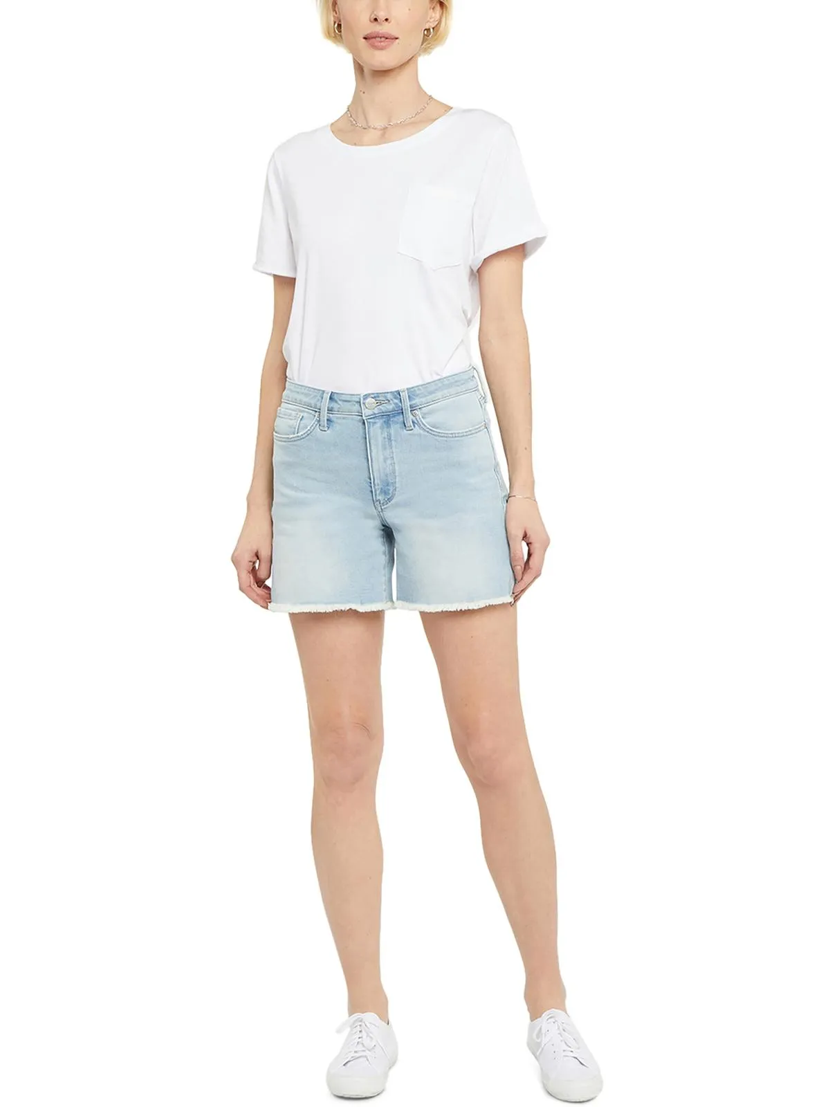 Womens Medium Wash High-Rise Cutoff Shorts