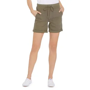 Womens Ribbed Trim Drawstring Cargo Shorts