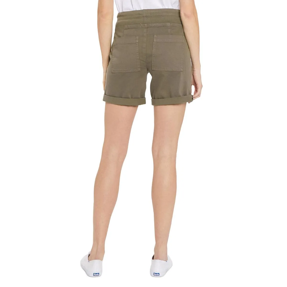 Womens Ribbed Trim Drawstring Cargo Shorts