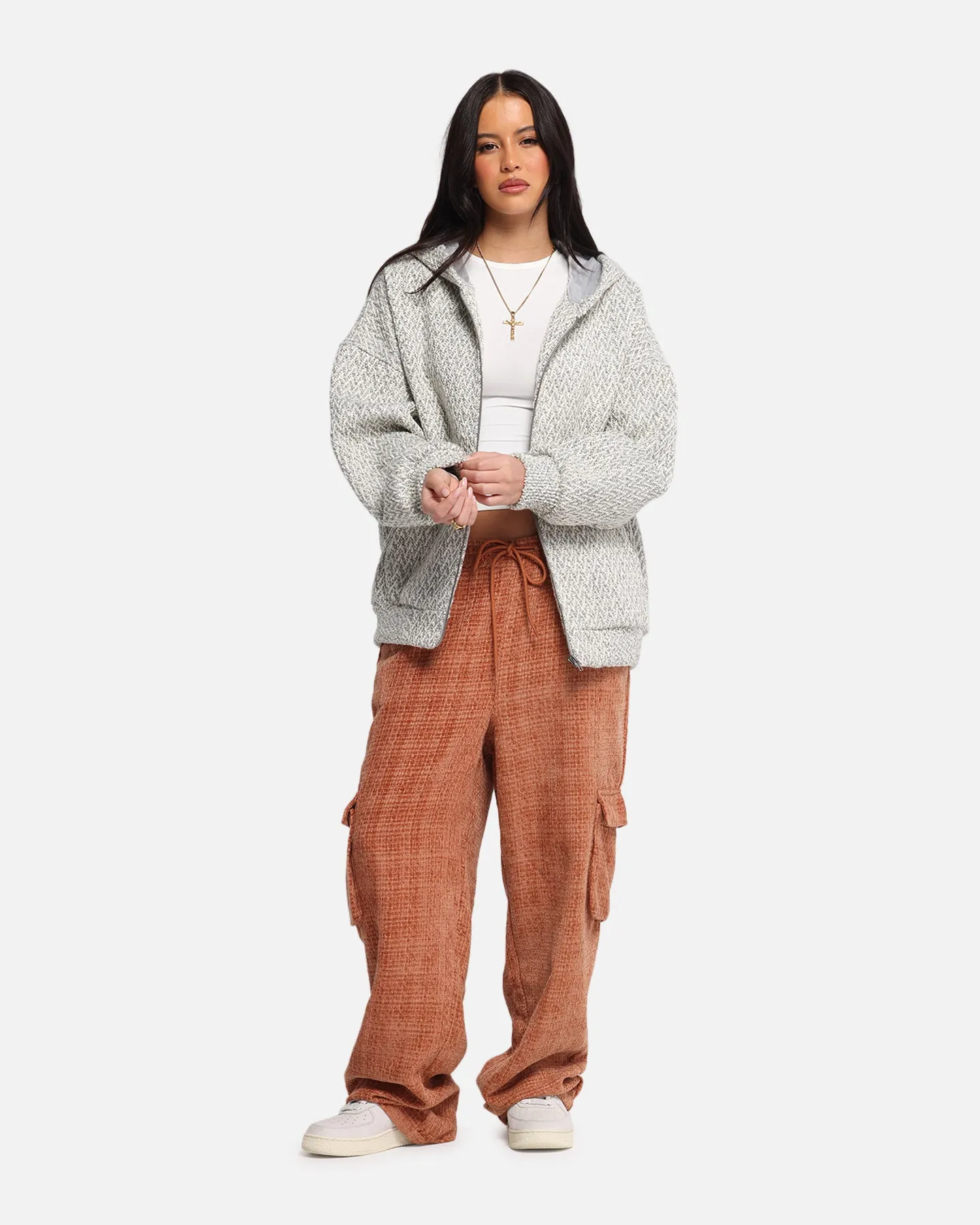 XXIII Boucle Tweed Zip Hoodie Grey Marle