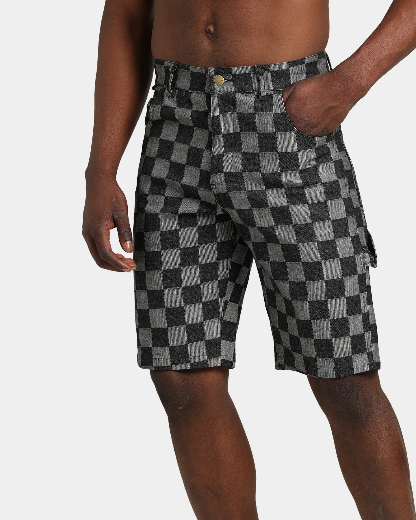 XXIII Checker Board Denim Shorts Black