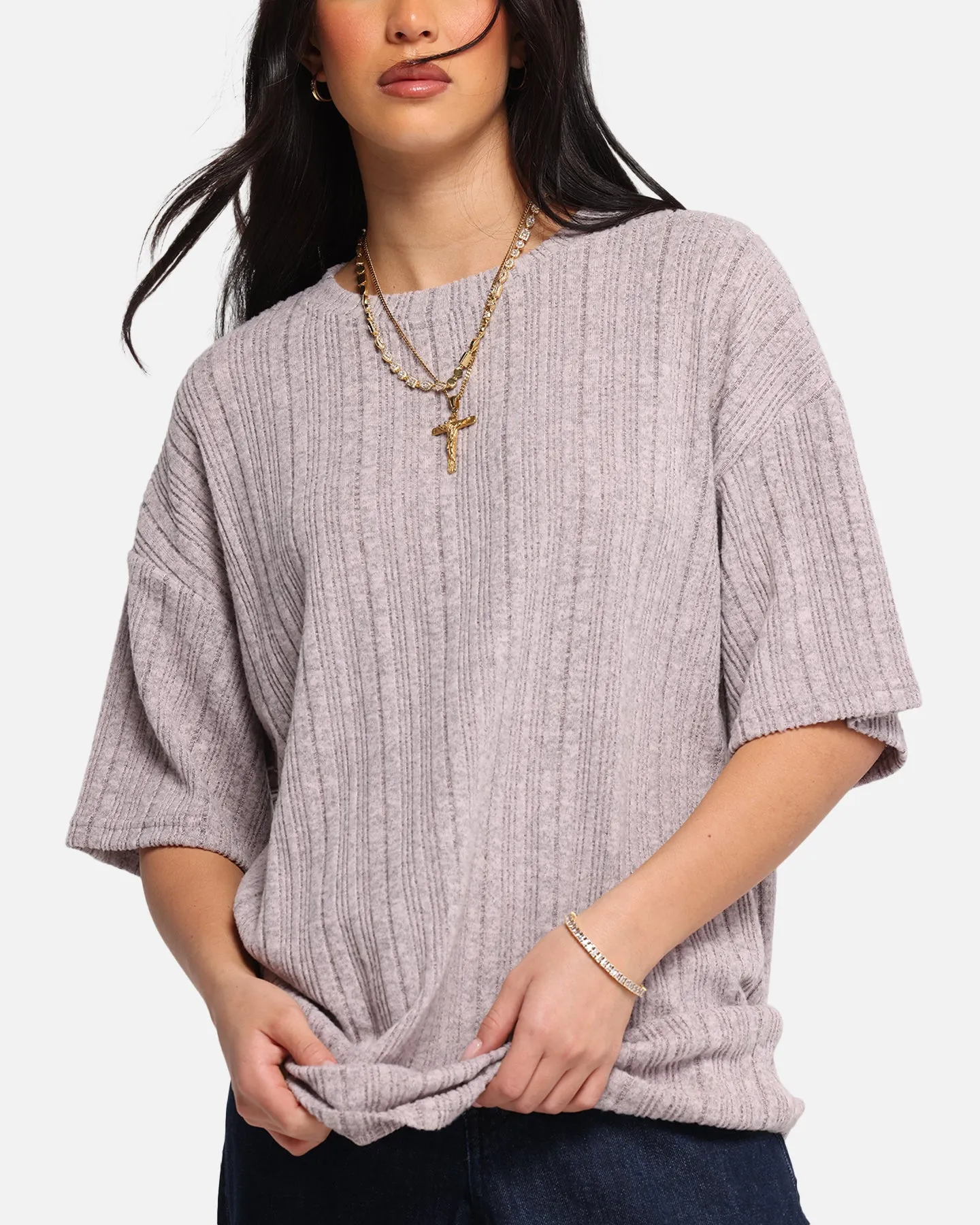 XXIII Rib Knit T-Shirt Pink Marle